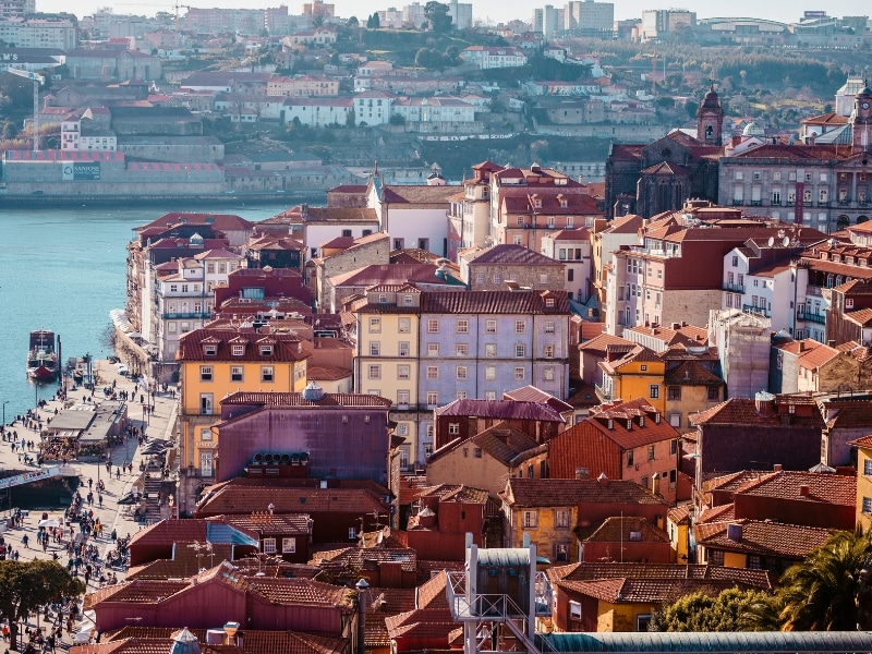 View across the rooftops of the historic town of Porto