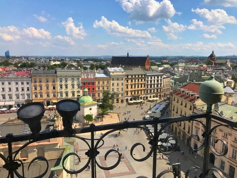 Krakow square seen from the Town Hall Tower in Poland