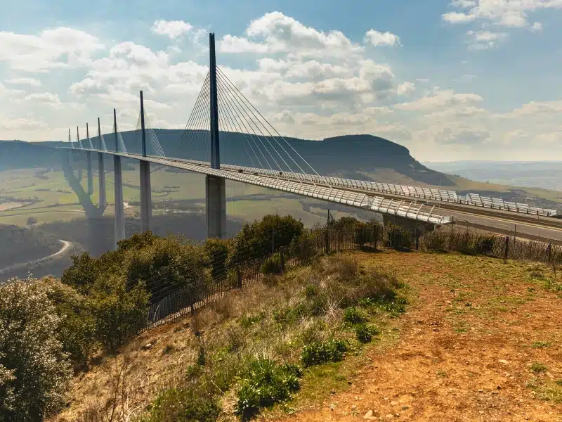 tall modern bridge spanning a deep gorge in France