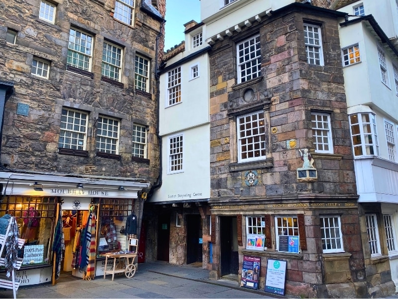 Historic stone buildings with 24 paned sash windows along Edinburgh's Royal Mile
