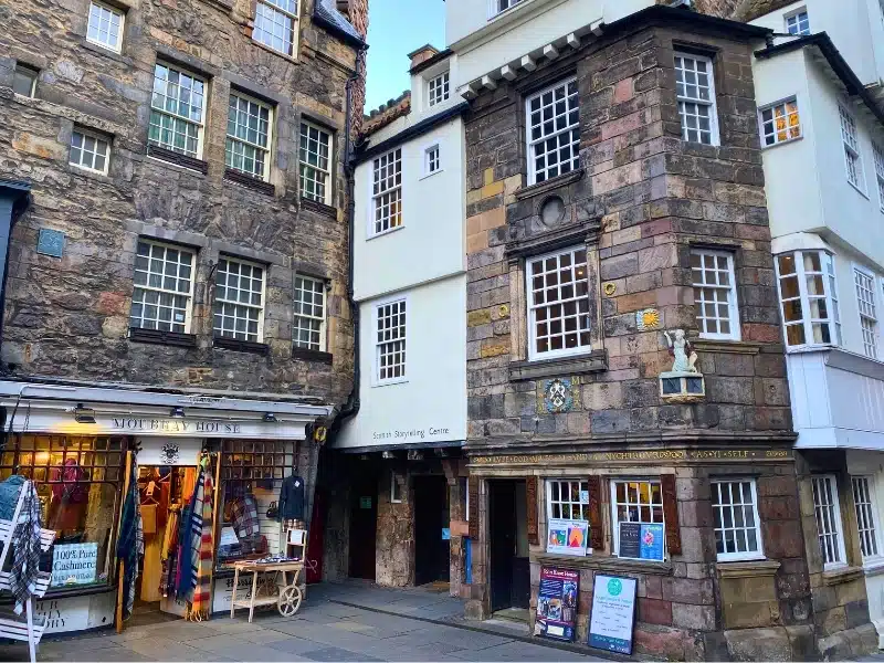 Historic stone buildings with 24 paned sash windows along Edinburgh's Royal Mile