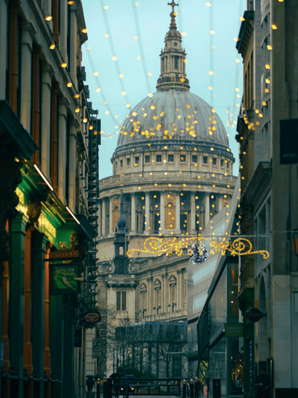 St Pauls Cathedral seen through Christmas lights