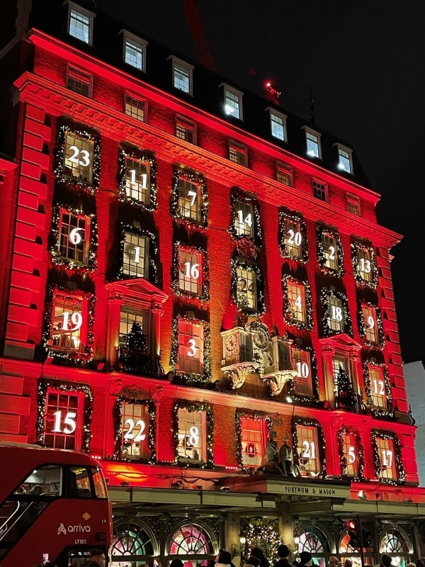 London department store lit like a Christmas Advent calendar