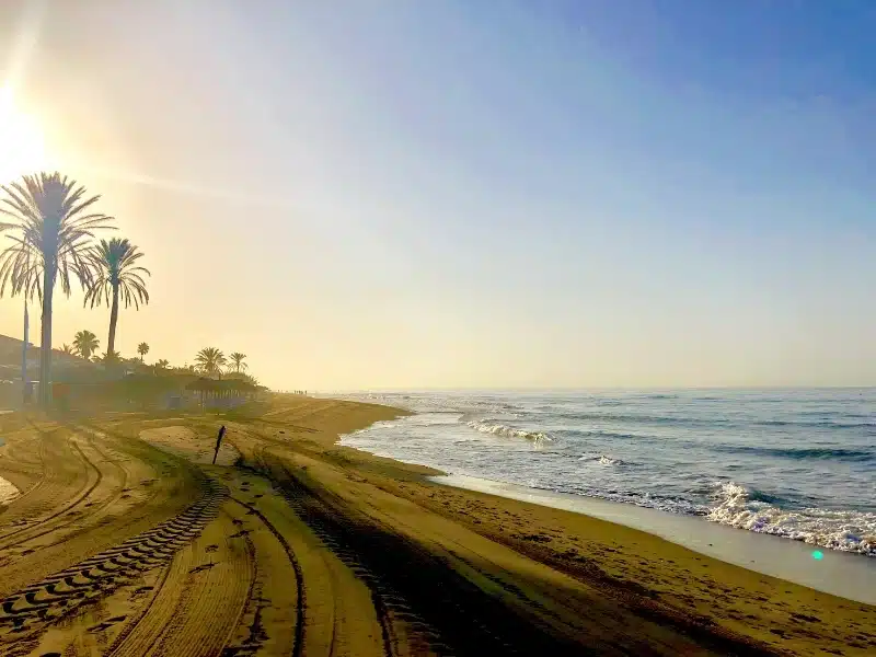 Deserted beach at sunet