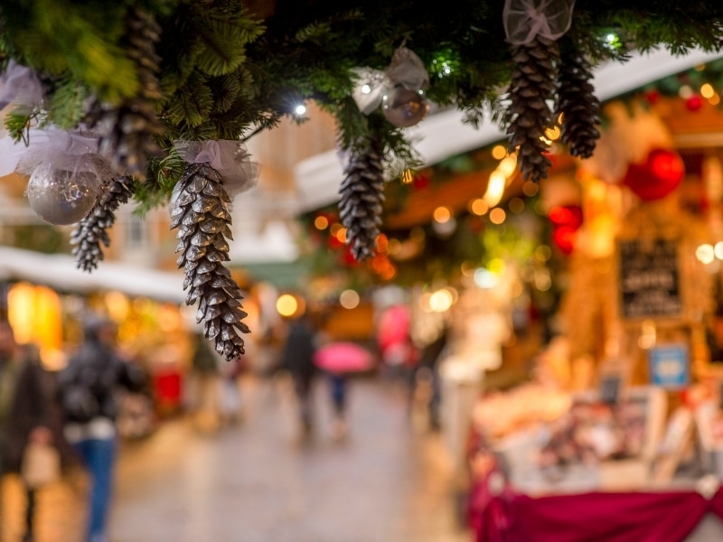 Christmas markets and fir tree decorations in Trento, Italy