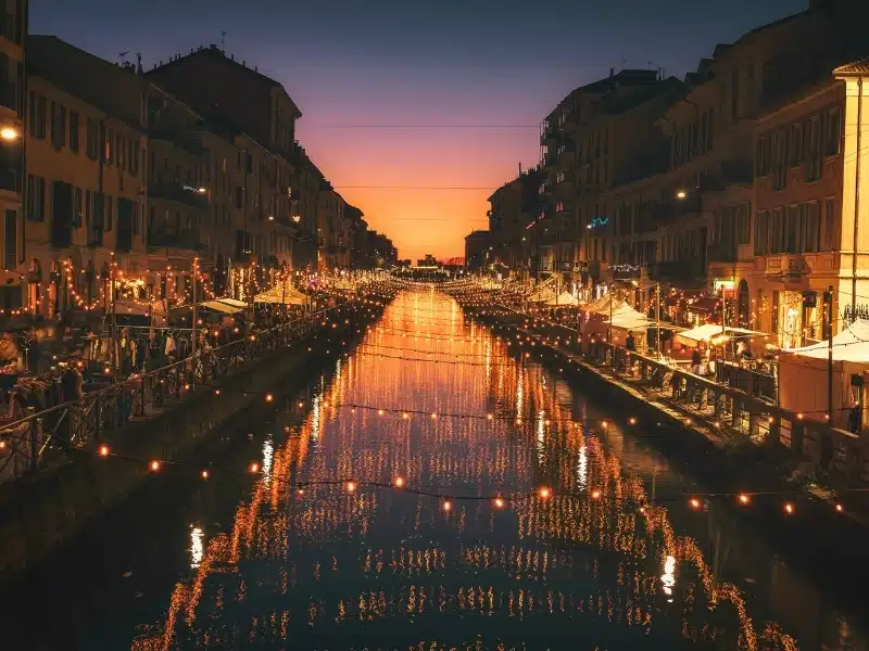 Christmas lights at Alzaia Naviglio Grande, Milano, Italy