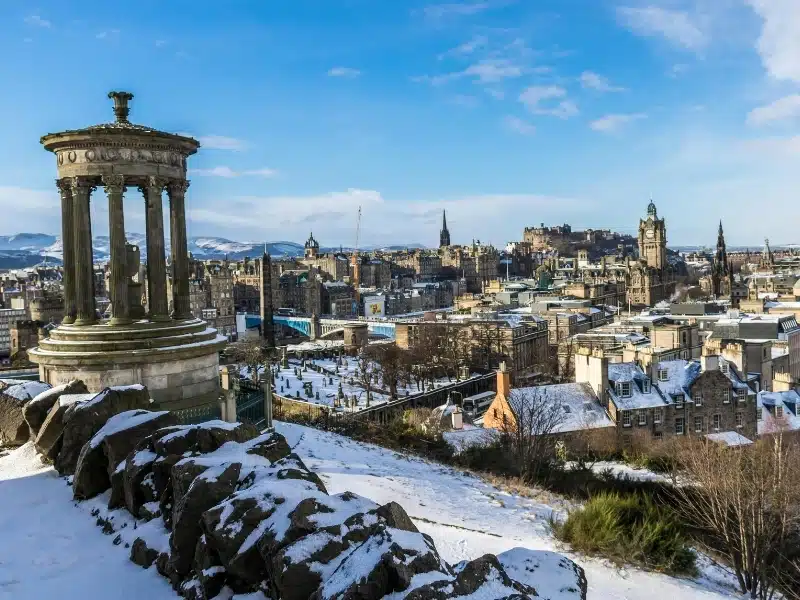 View over Edinburgh in winter from Calton Hill