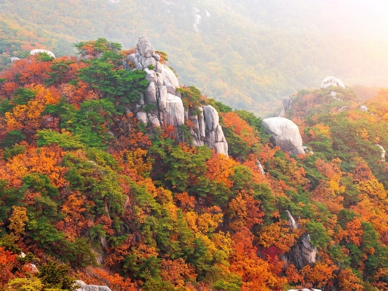 Bukhansan mountains in autumn,Seoul in South Korea.