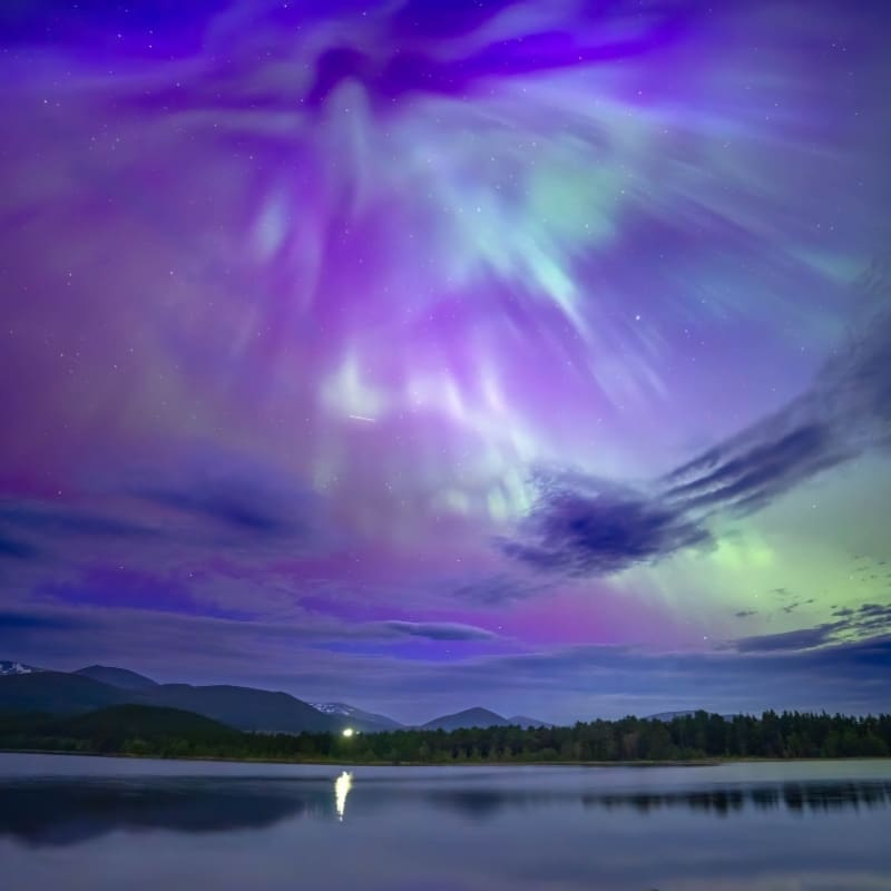 The Northern Lights (Aurora Borealis) in the Cairngorms National Park, Scotland