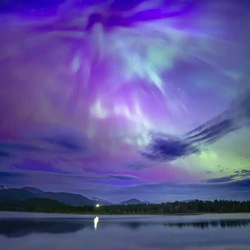 The Northern Lights (Aurora Borealis) in the Cairngorms National Park, Scotland