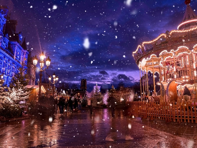 Magical Christmas market spirit in Paris, France