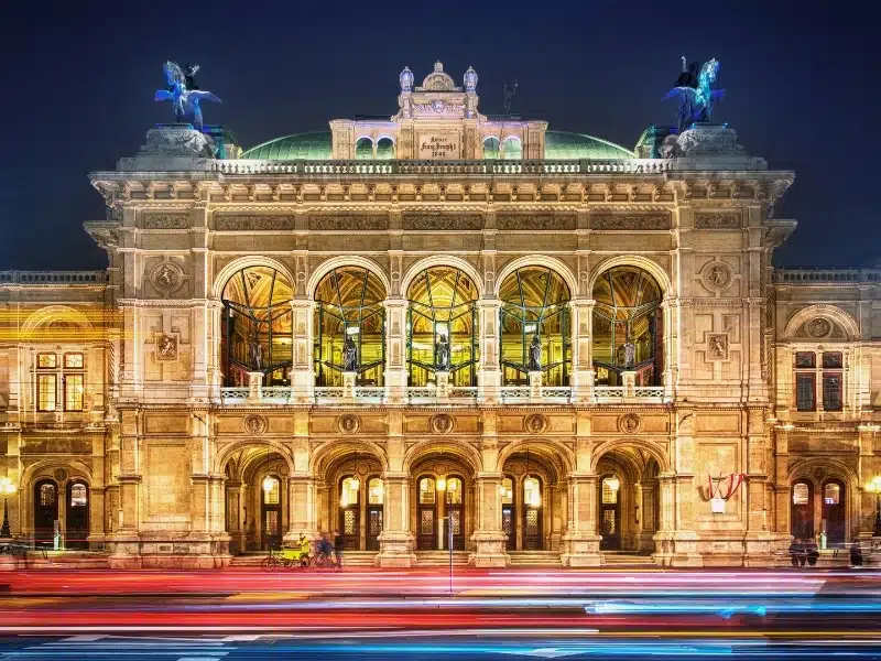 Vienna State Opera at night, Vienna, Austria. Evening view.