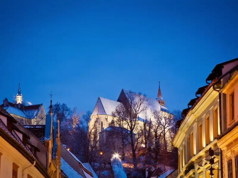 Medieval town of Sighisoara in winter, Romania