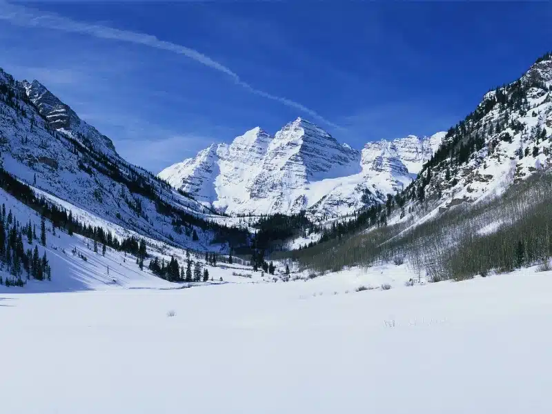 This is Pyramid Peak in the Maroon Bells after a winter snow storm. The altitude is 14,010 feet.
