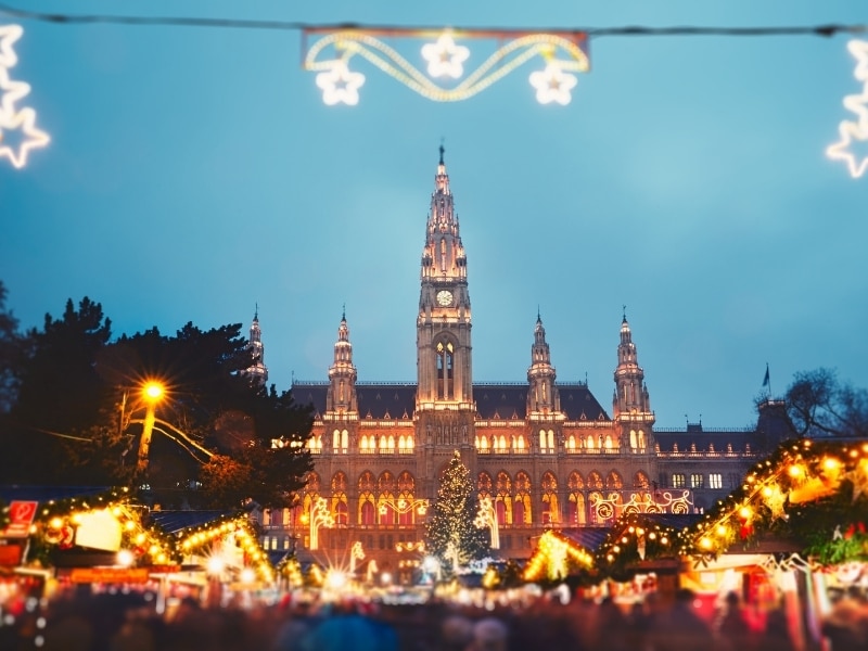 Rathaus (city hall) and christmas market in Vienna, Austria 