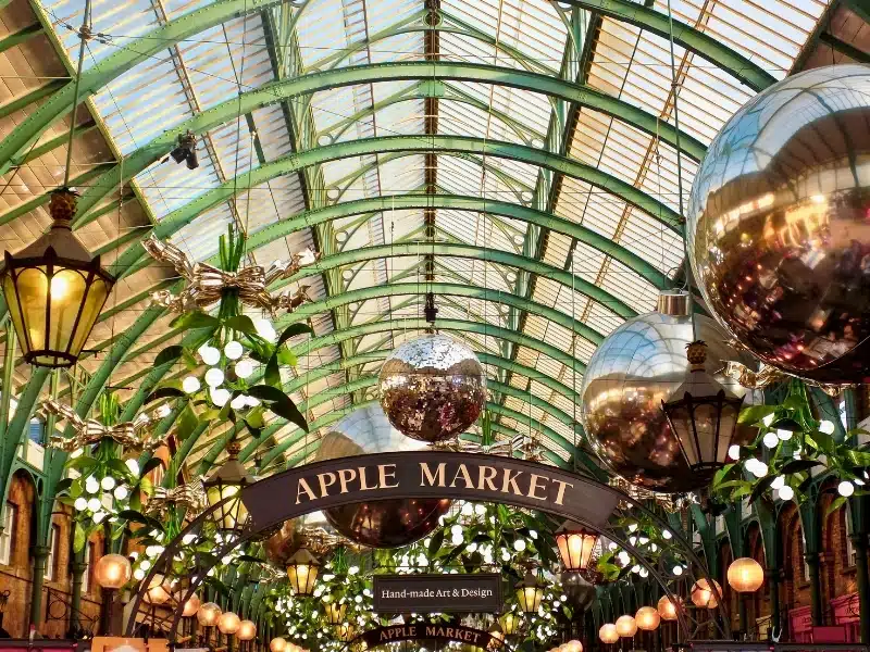 Christmas decorations in Covent Garden Market, London.