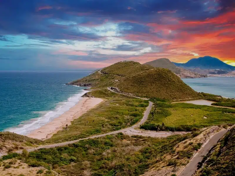 Point of Land in St. Kitts with a distant sunset