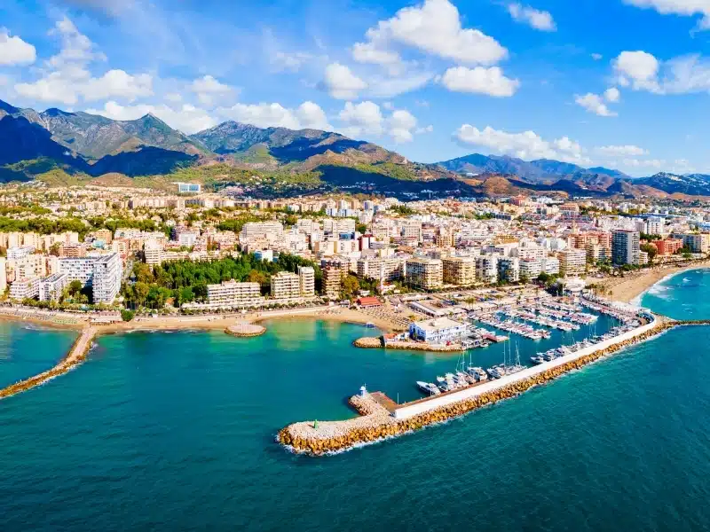 Marbella marina aerial panoramic view. Marbella is a city in the province of Malaga in the Andalusia, Spain.