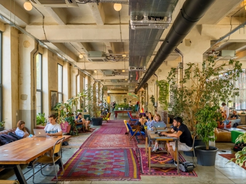 Modern coworking freelancers space  at Fabrika, an old factory converted into a cultural center in Tbilisi, Georgia.