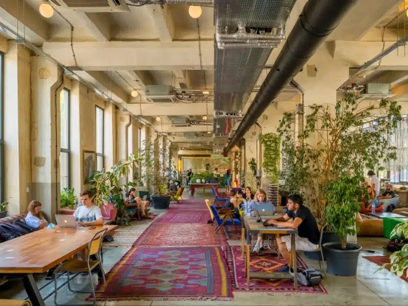 Modern coworking freelancers space  at Fabrika, an old factory converted into a cultural center in Tbilisi, Georgia. 