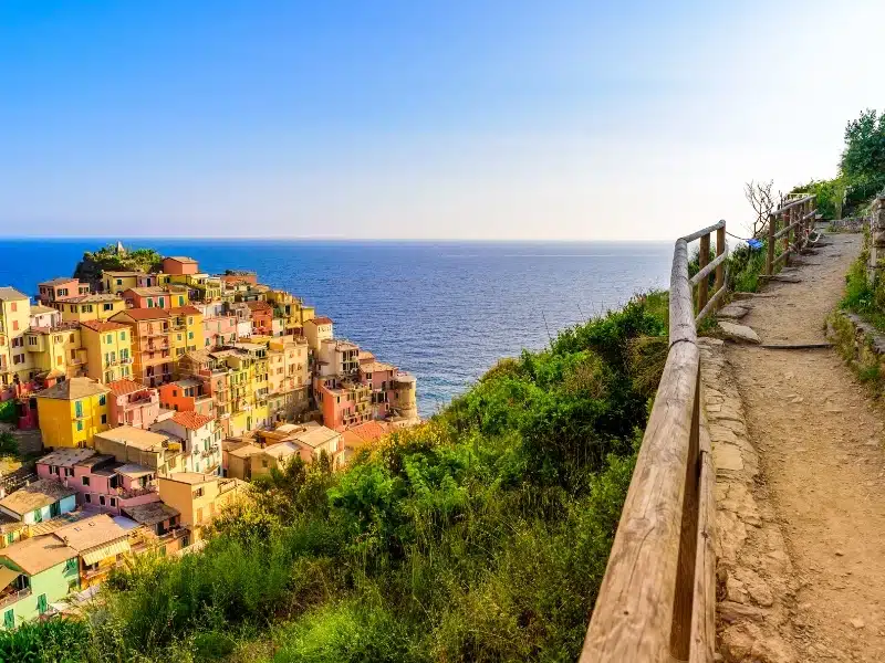 Manarola village in beautiful scenery of mountains and sea in Cinque Terre National Park, Liguria, Italy, Europe