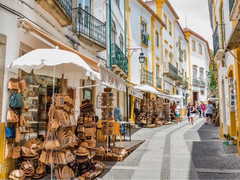 Street view of the historic centre of Evora, a UNESCO World Heritage Site.