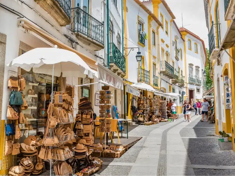 Street view of the historic centre of Evora, a UNESCO World Heritage Site.