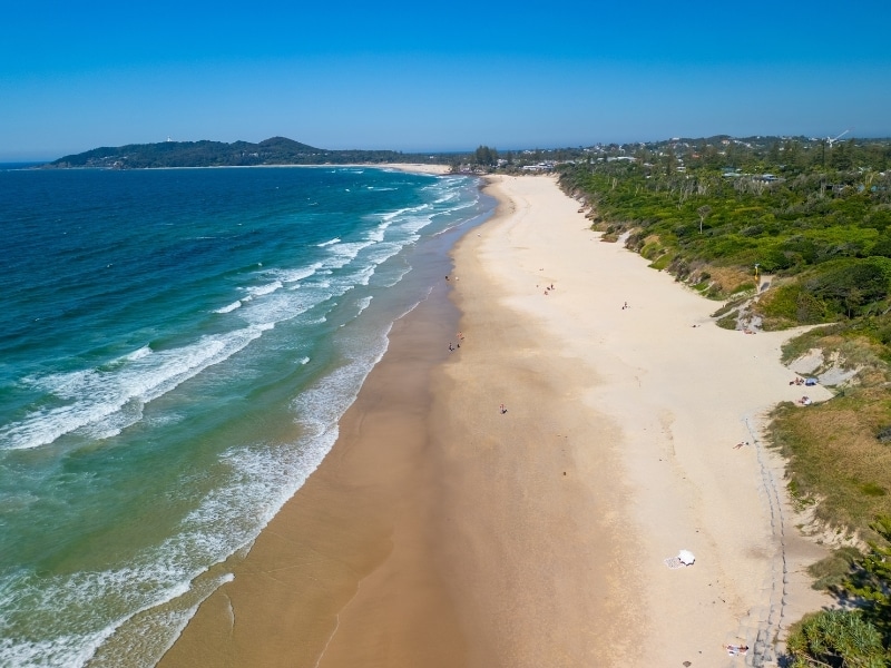 Aerial views of Main Beach in Byron Bay, New South Wales