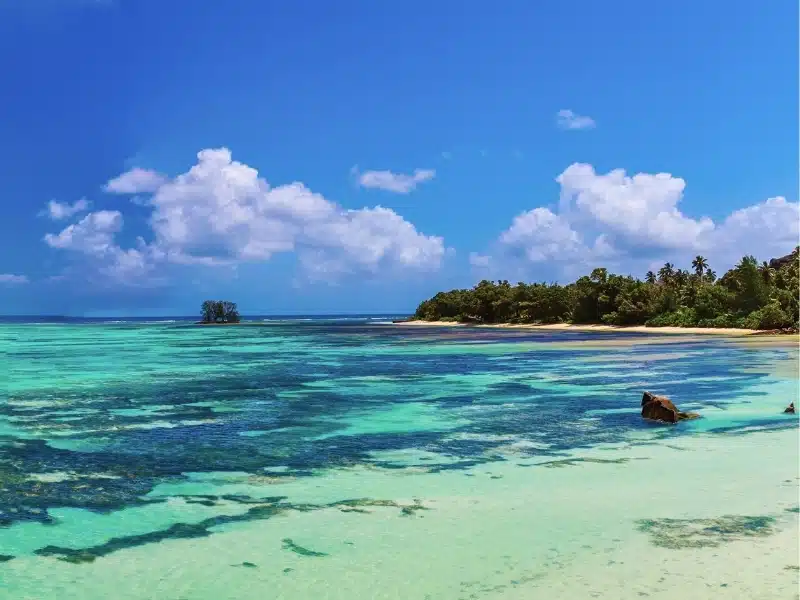 Panoramic view of the paradise coastline around Reunion islands.