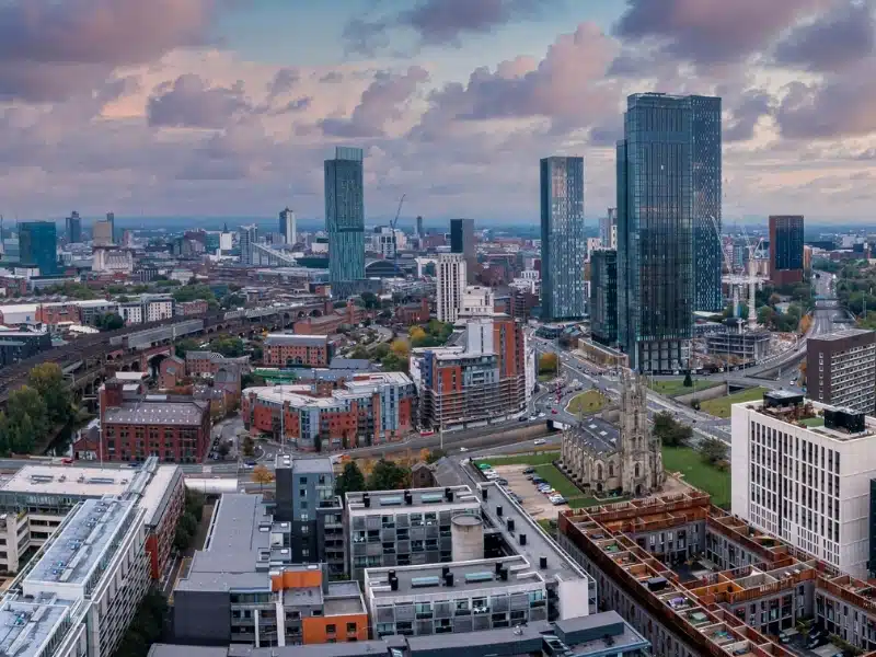 Aerial view of the St Ann's Church in Manchester, England.