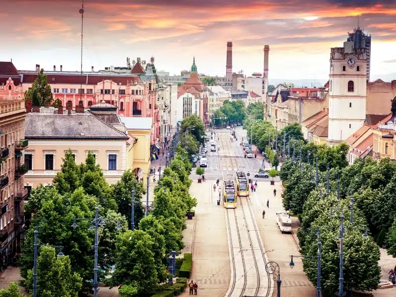 Debrecen, Hungary, view of the city from the top of the Reformed Cathedral