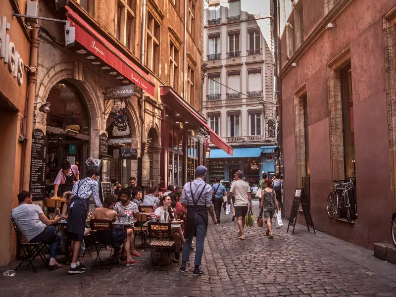 Traditional French Restaurant in Old Lyon, called Bouchon Lyonnais. 
