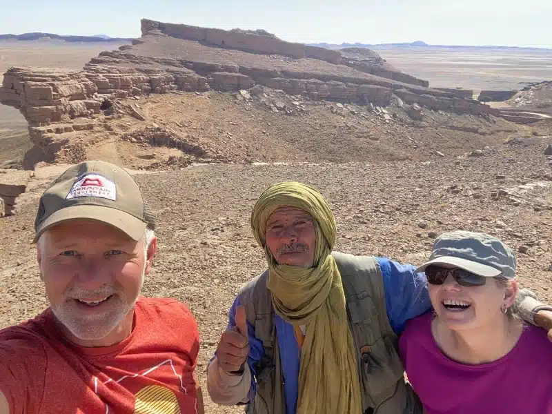Phil and Izzy meeting Ali, a local Bedouin trader in Morocco
