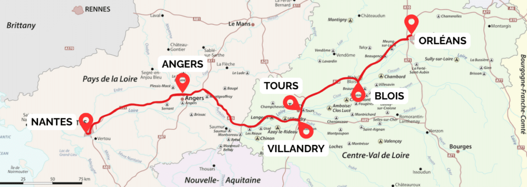 Loire Valley road trip map