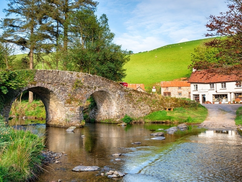 The bridge and ford at  Malmsmead in the Doone Valley directly on the border between Somerset and Devon and on Exmoor National Park