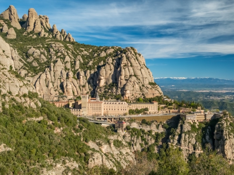 Montserrat mountain with Santa Maria de Montserrat monastery in Barcelona, Catalonia, Spain.