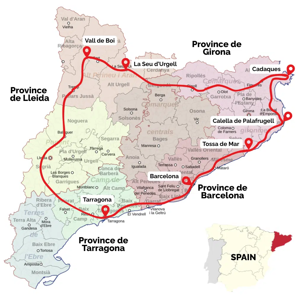 Catalonia road trip map