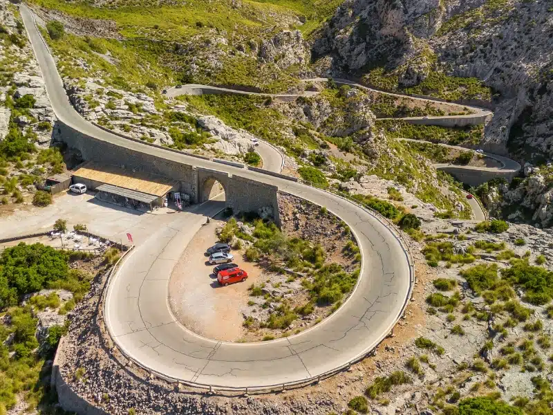 A winding scenic road in Tramuntana Mountains on Majorca island. Famous Nus de sa Corbata