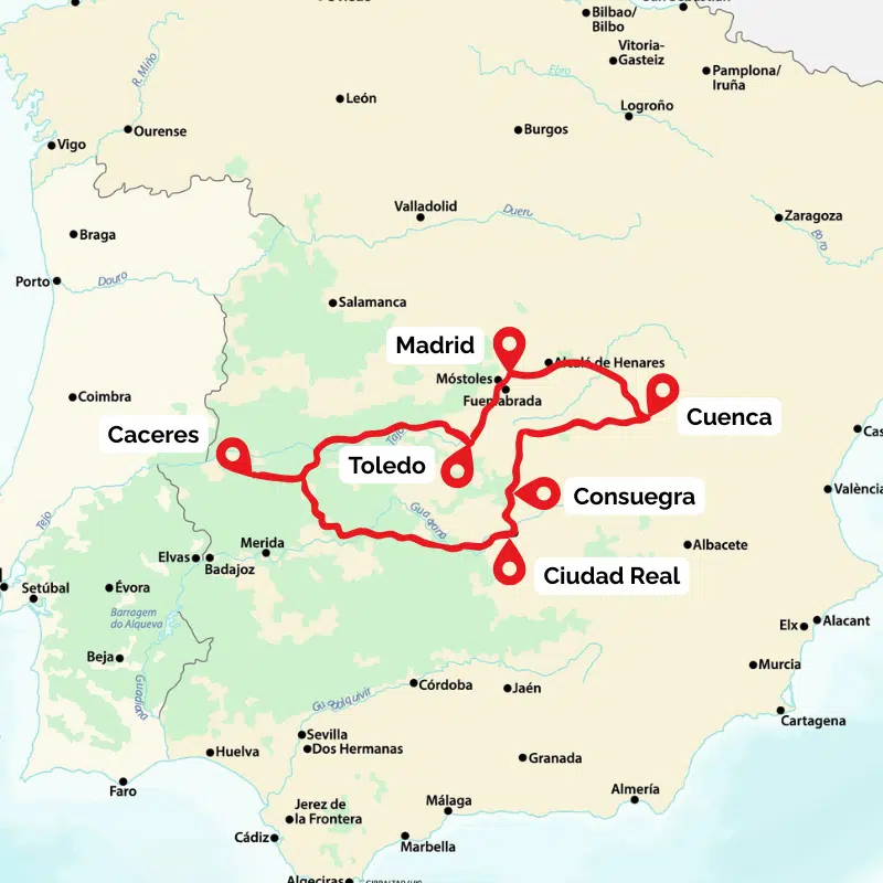 Road trip from Madrid map