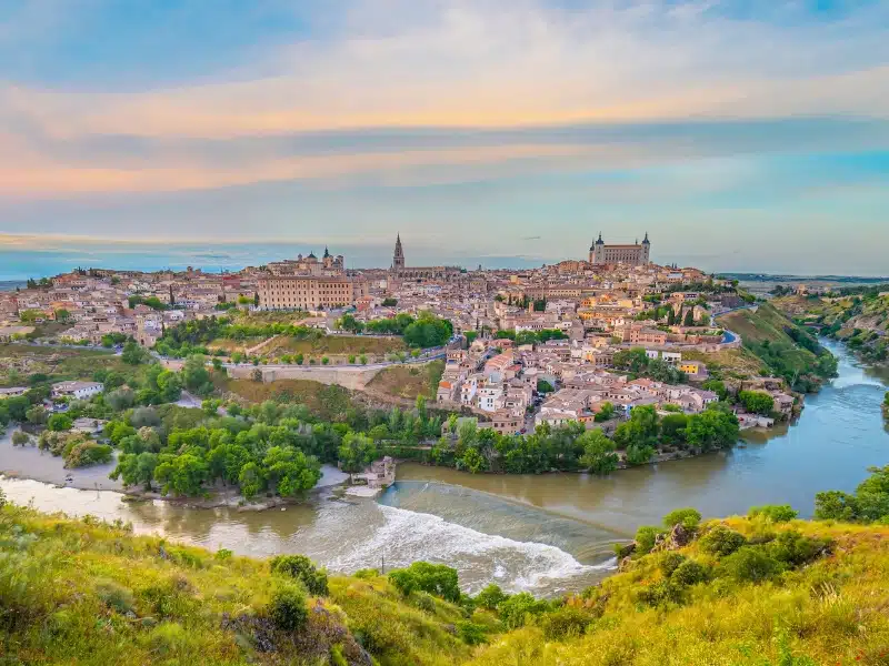 Toledo city skyline, cityscape of Spain in Europe at sunset
