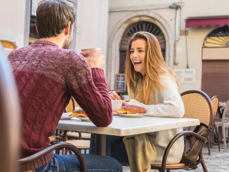 Beautiful couple drinking coffee on a date