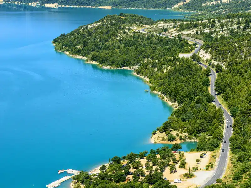 Gorges du Verdon (Alpes-de-Haute-Provence, Provence-Alpes-Cote d'Azur, France(, famous canyon, and Lac de Sainte-Croix