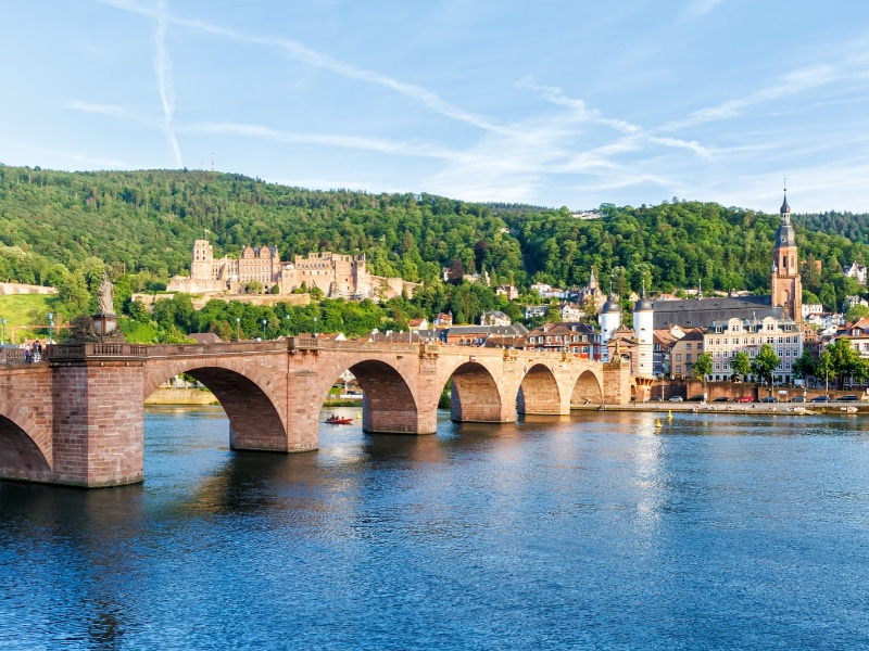 Heidelberg with castle, Neckar river and old town bridge in Heidelberg, Germany