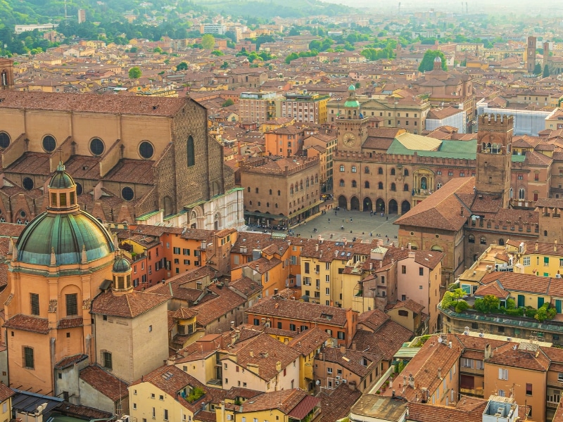Bologna oldtown city skyline, cityscape of Italy in Europe from top view