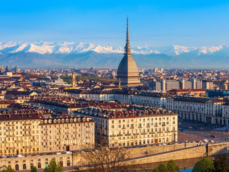Turin city aerial panoramic view, Piedmont region of Italy