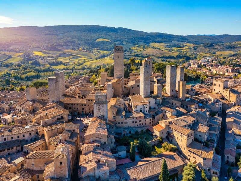 Town of San Gimignano, Tuscany, Italy with its famous medieval towers.