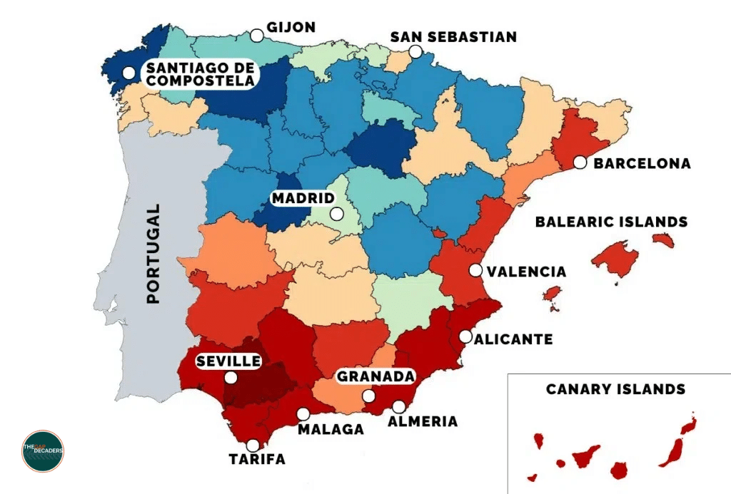 winter weather in spain map by temperature