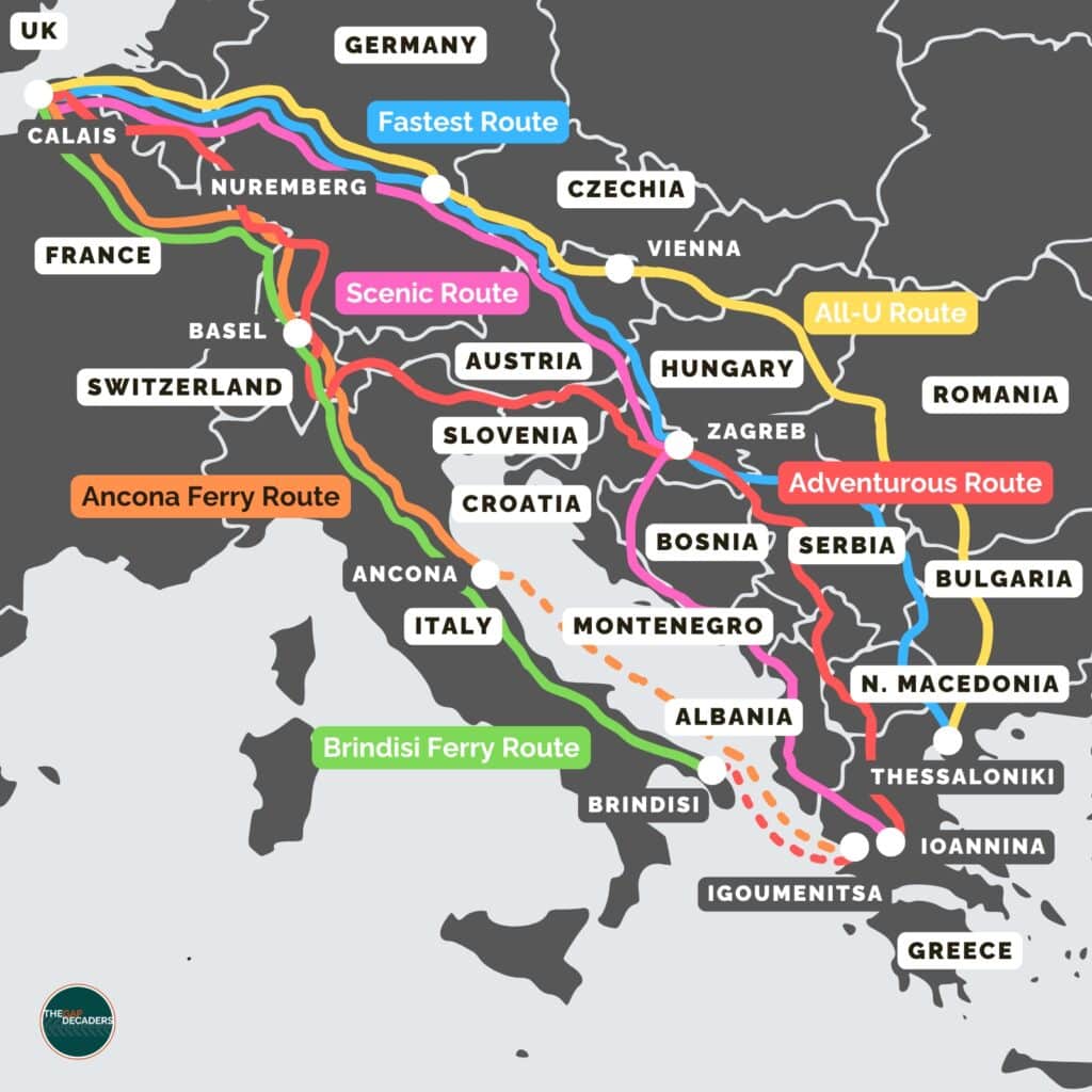 driving to Greece from the UK map